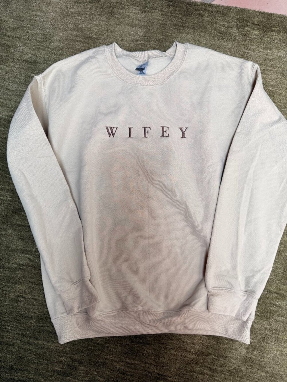 Cream “WIFEY” Embroidered Crewneck Sweatshirt